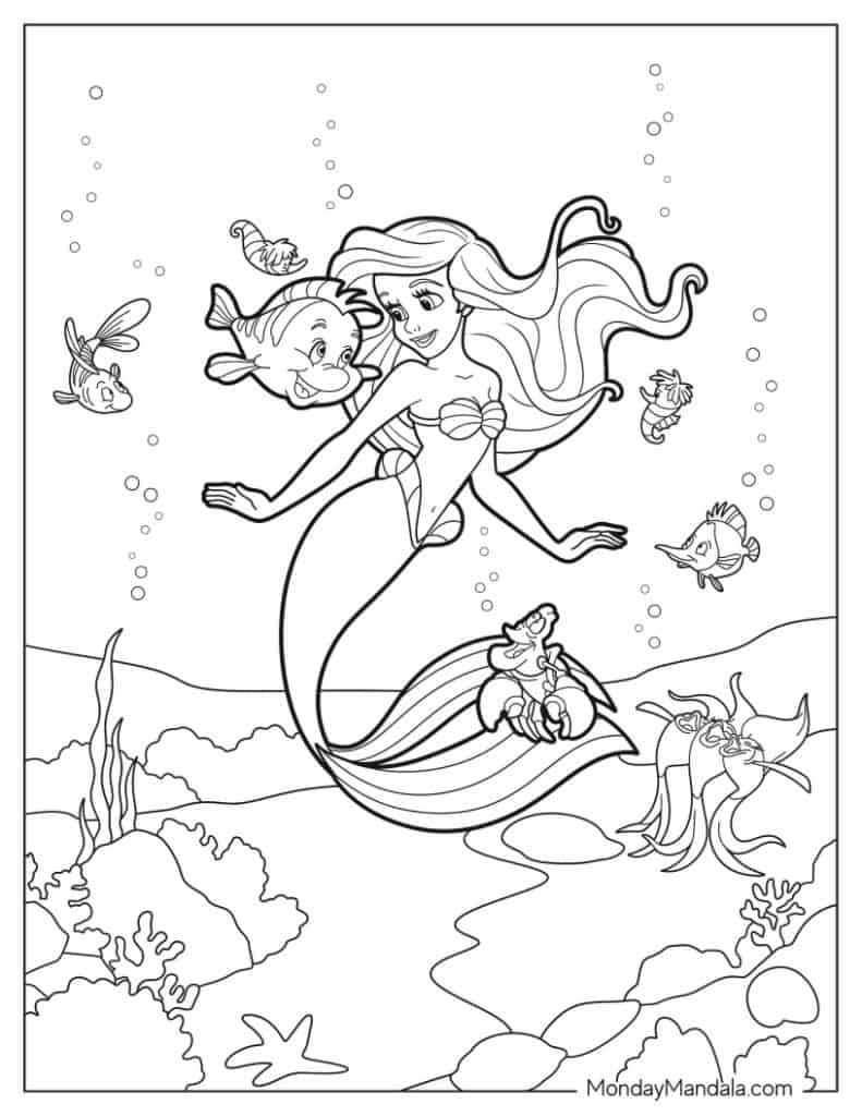 Ariel coloring pages free pdf printables