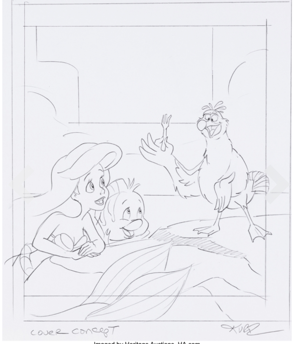 Disneys the little mermaid childrens storybook concept illustration by john kurtz original art plus prints group walt disneywestern publishing in roland benton s disney the little mermaid ic art