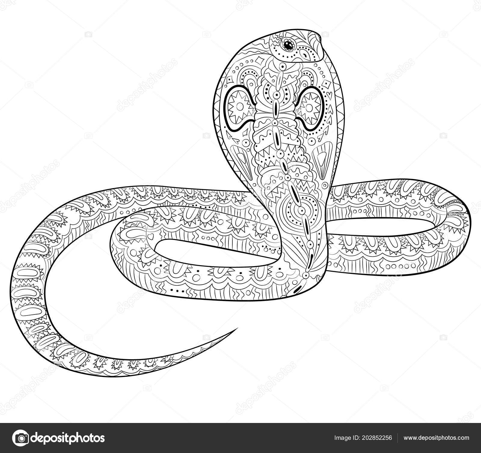 Coloring page with snake in zentangle style stock vector by lezhepyoka