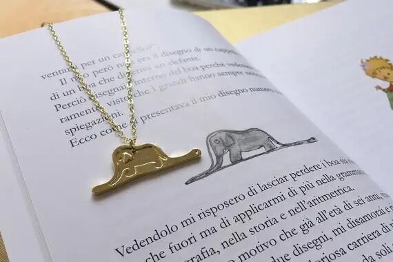Baby elephant in snake pendant necklace little prince series love story cartoon image cute animal necklaces gifts jewelry