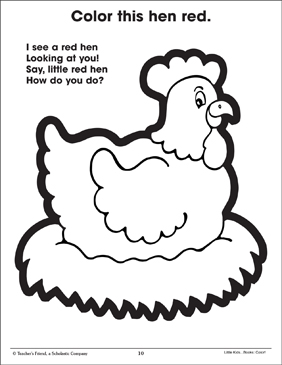 Red hen and color poem printable coloring pages