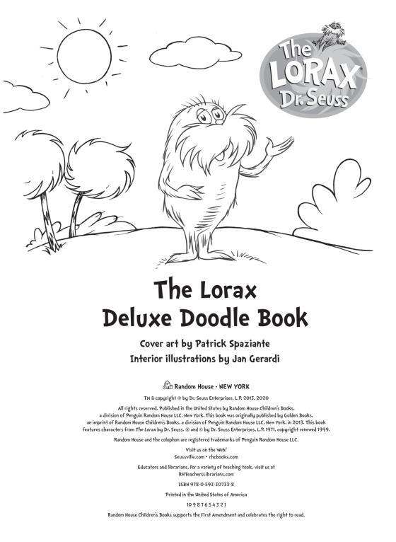 The lorax deluxe doodle book by random house brightly shop