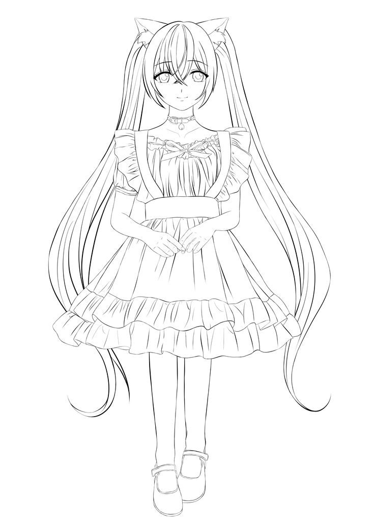 Cat girl maid printable colouring page colouring page for teen instant download anime style jpg png pdf cat girl anime maid anime sketch