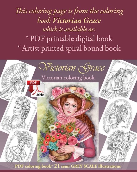 Coloring page for adults victorian lady grey scale victorian maid coloring for adults pdf download and print