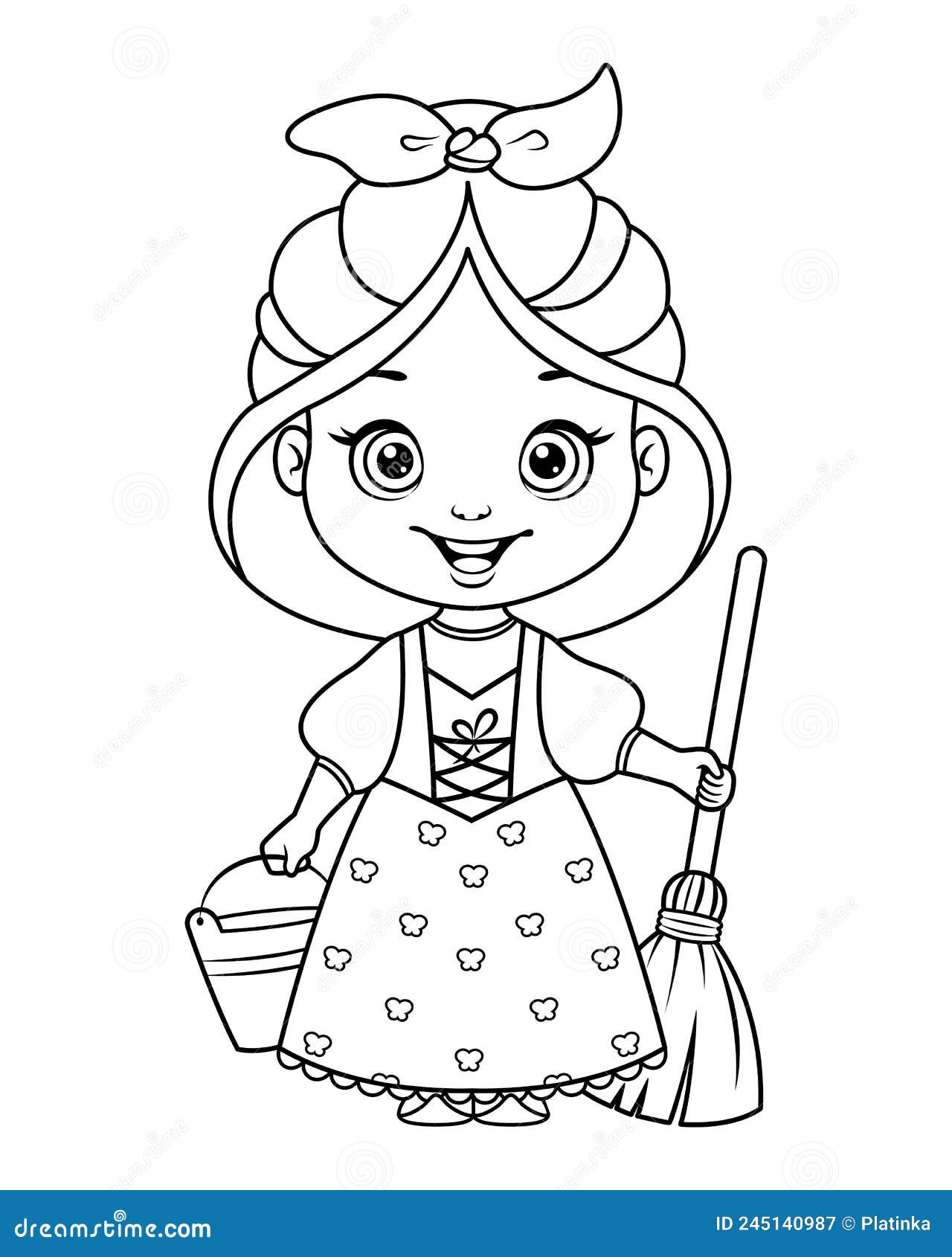 Maid coloring page black and white cartoon illustration stock vector