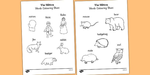 The mitten words coloring sheet teacher