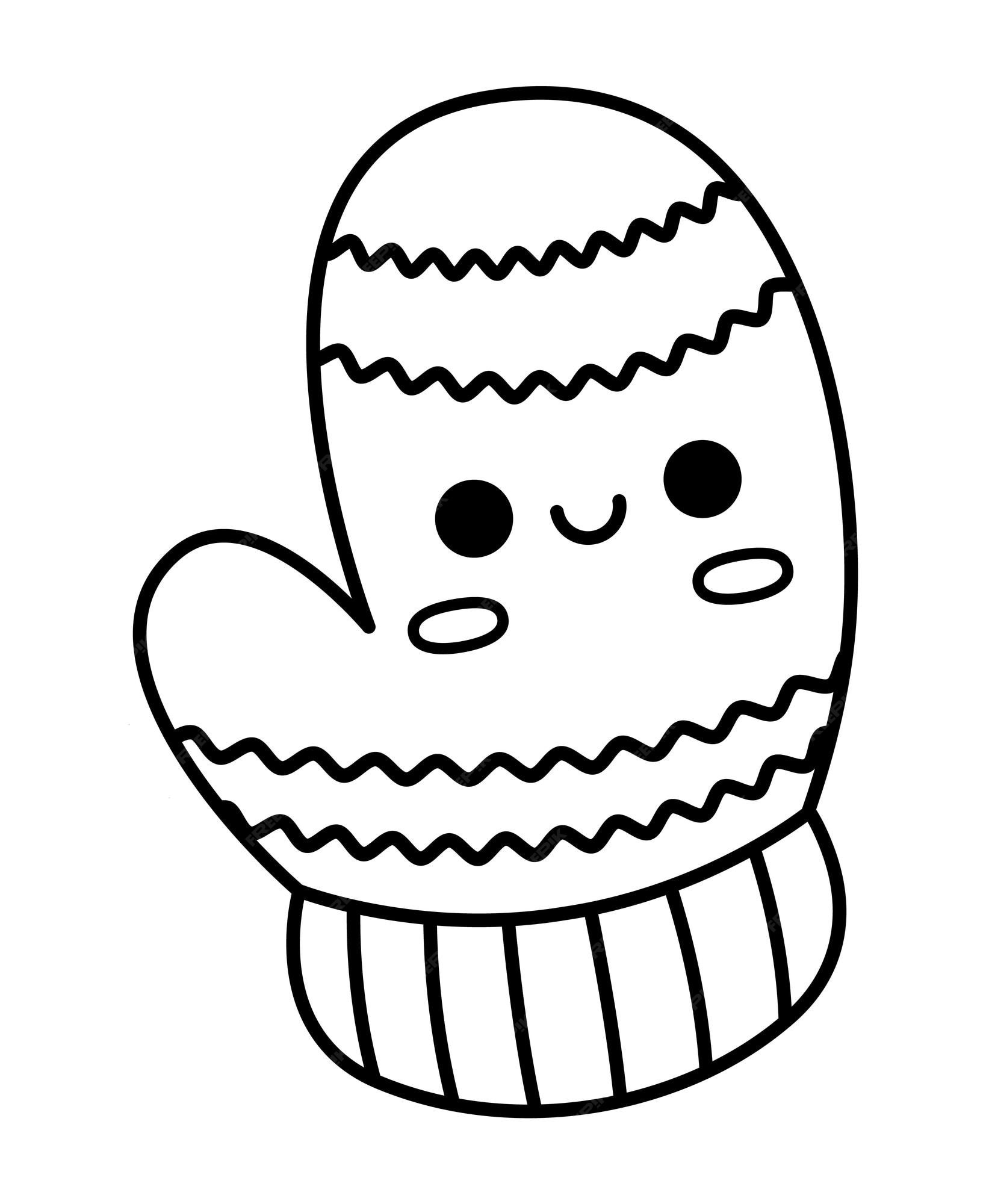 Premium vector vector black and white kawaii mitten cute christmas clothes character illustration isolated on white background new year or winter smiling warm glove funny line icon coloring page