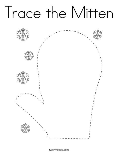 Trace the mitten coloring page