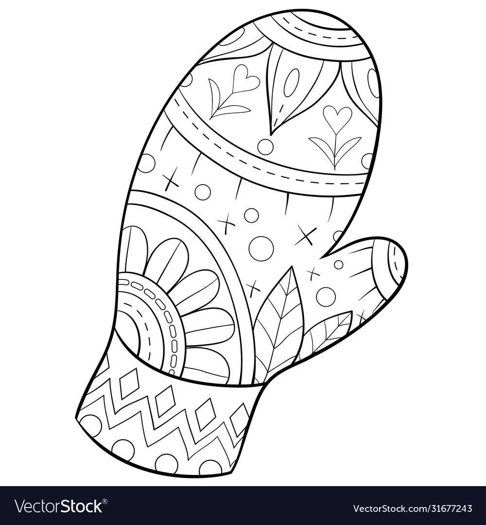 Adult coloring bookpage a christmas mitten vector image