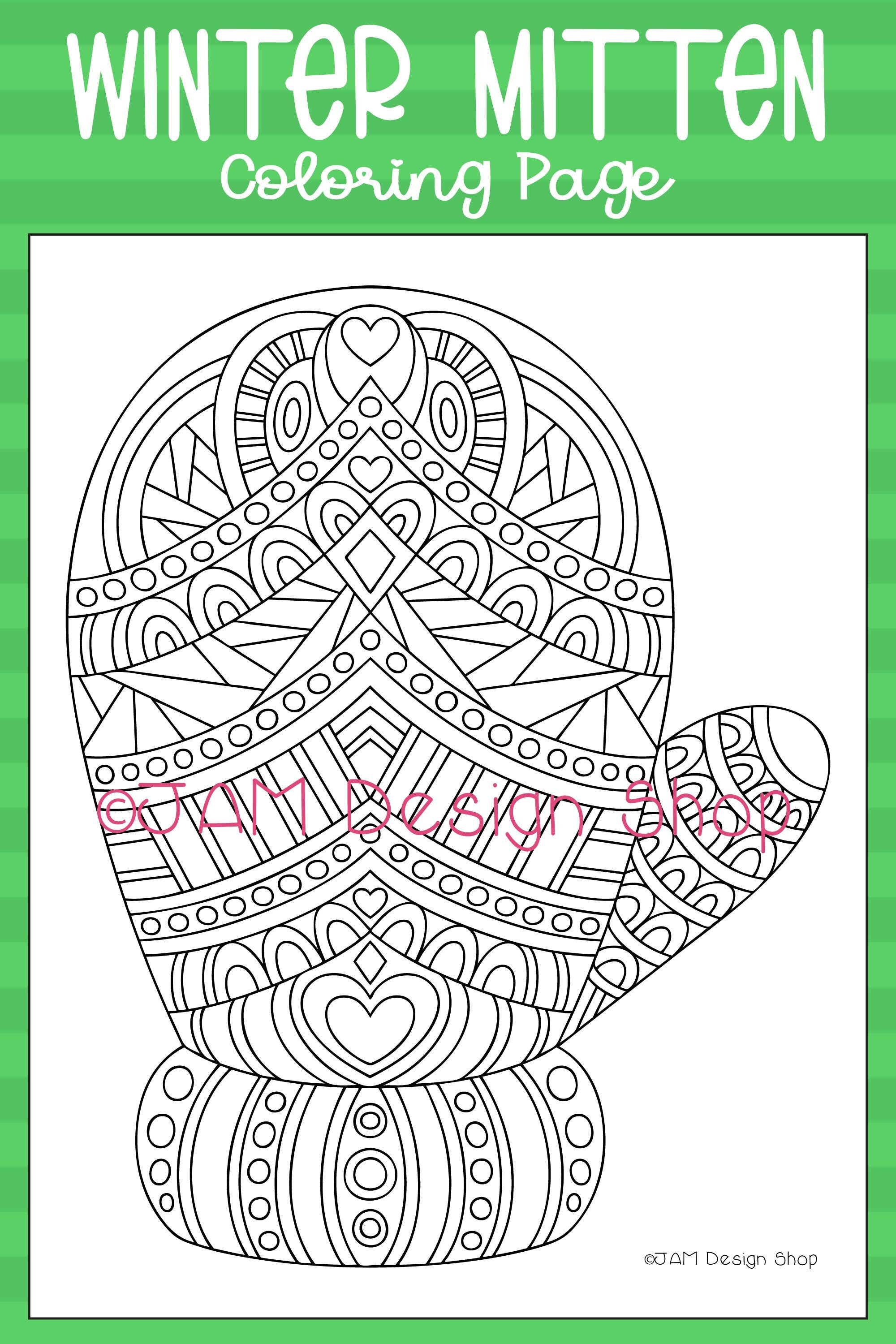 Winter mitten coloring page holiday activities holiday party coloring for kids coloring for adults christmas activities mittens instant download