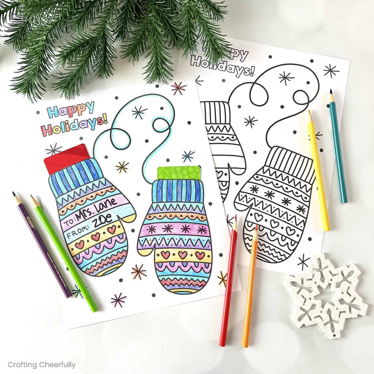 Mitten coloring page gift card holder