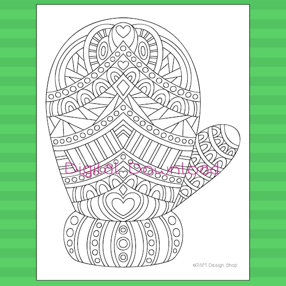 Winter mitten coloring page holiday activities holiday party coloring for kids coloring for adults christmas activities mittens instant download