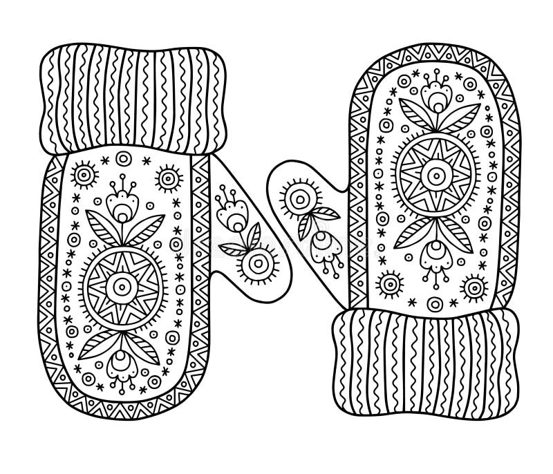 I love winter funny vector mittens vector coloring page stock vector