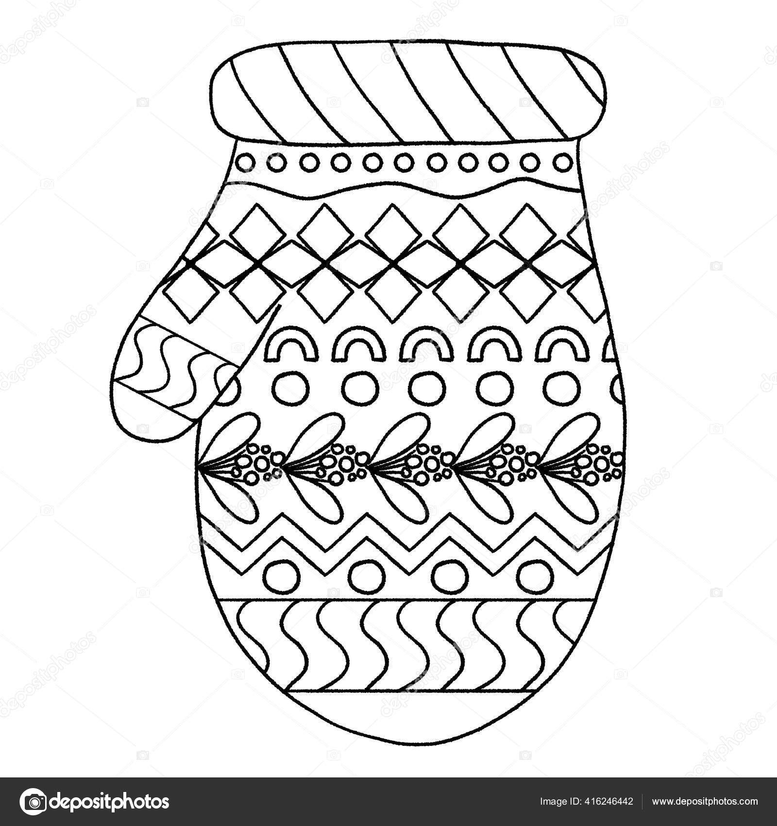 New year christmas theme mitten patterns freehand drawing coloring book stock illustration by coxinianen