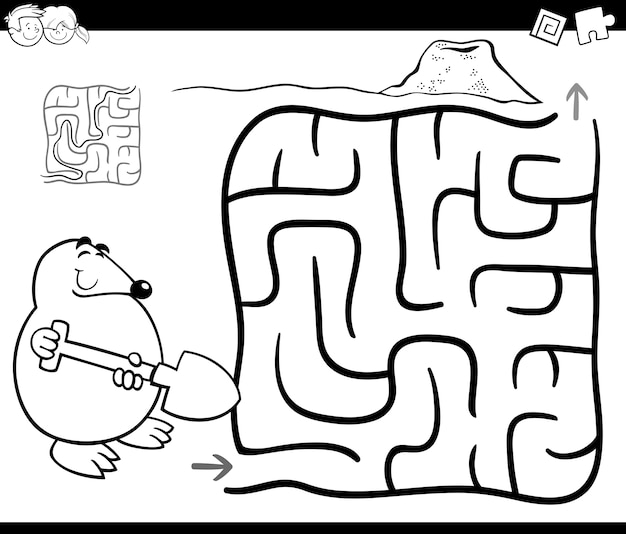 Premium vector maze with mole coloring page