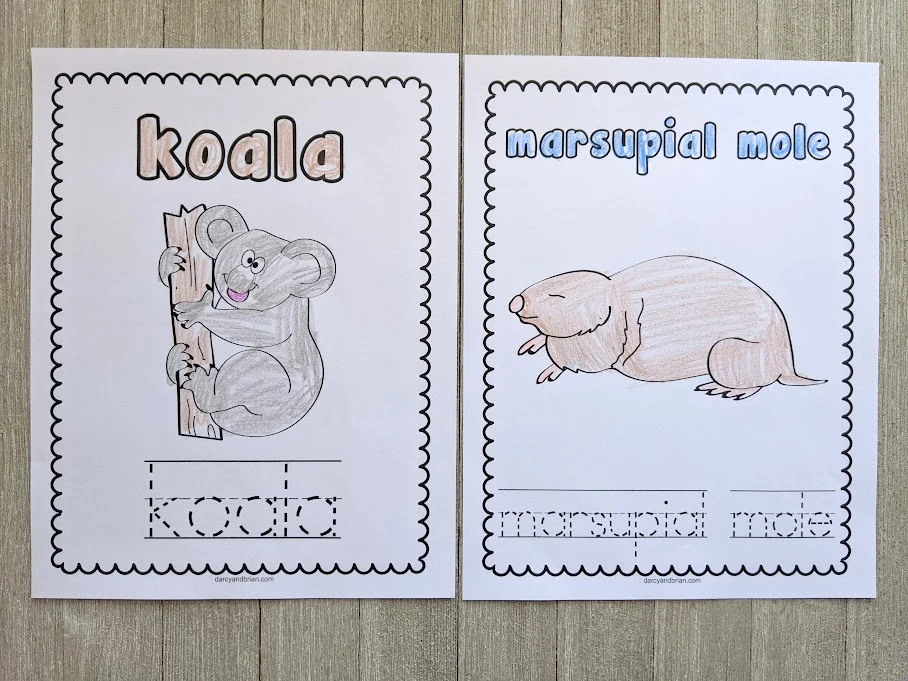 Australian animals printable coloring pages and activities