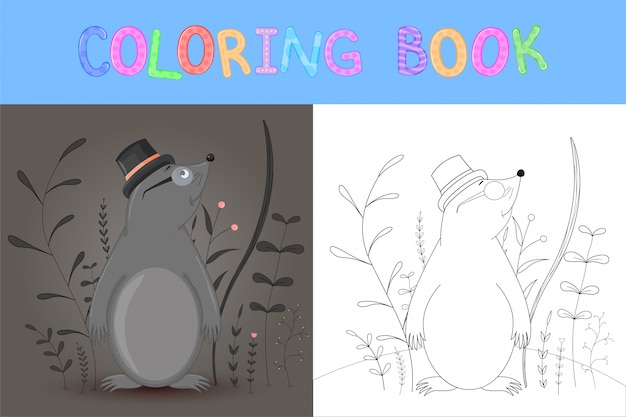 Premium vector coloring book or page for children of school and preschool age developing childrens coloring vector cartoon illustration with cute mole