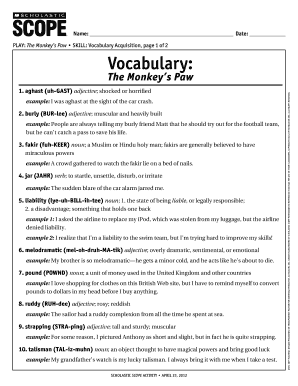 The monkeys paw vocabulary pdf