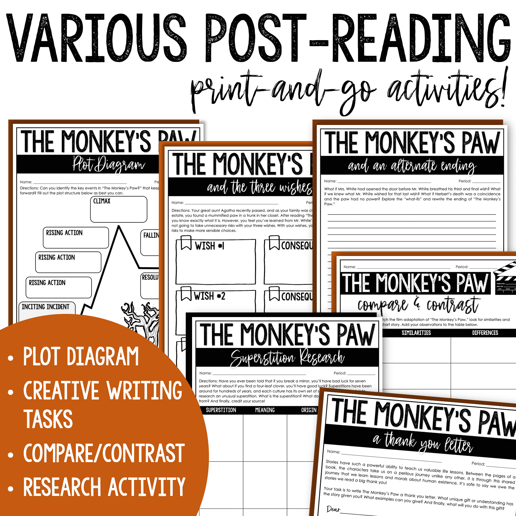 The monkeys paw activities and worksheets