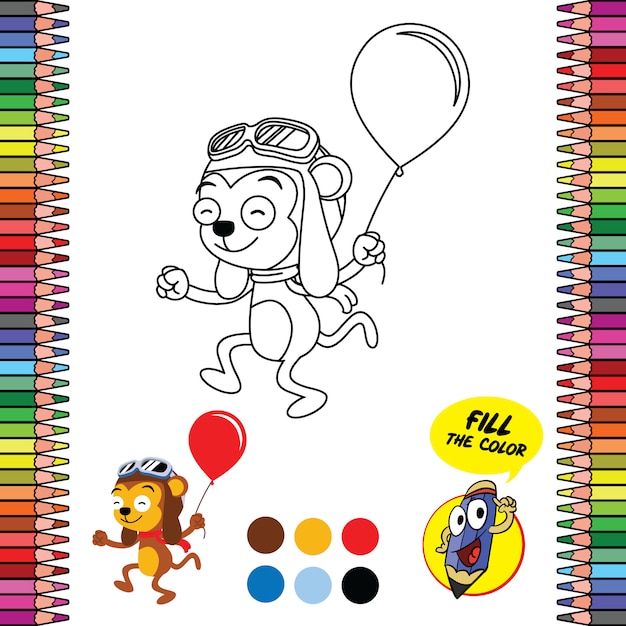 Premium vector printable coloring page worksheet school supply brain games of monkey holding balloon
