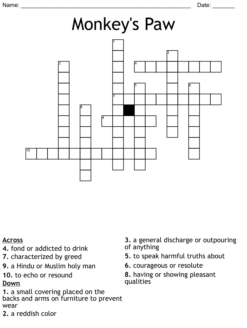 Similar to the monkeys paw vocabulary activity crossword