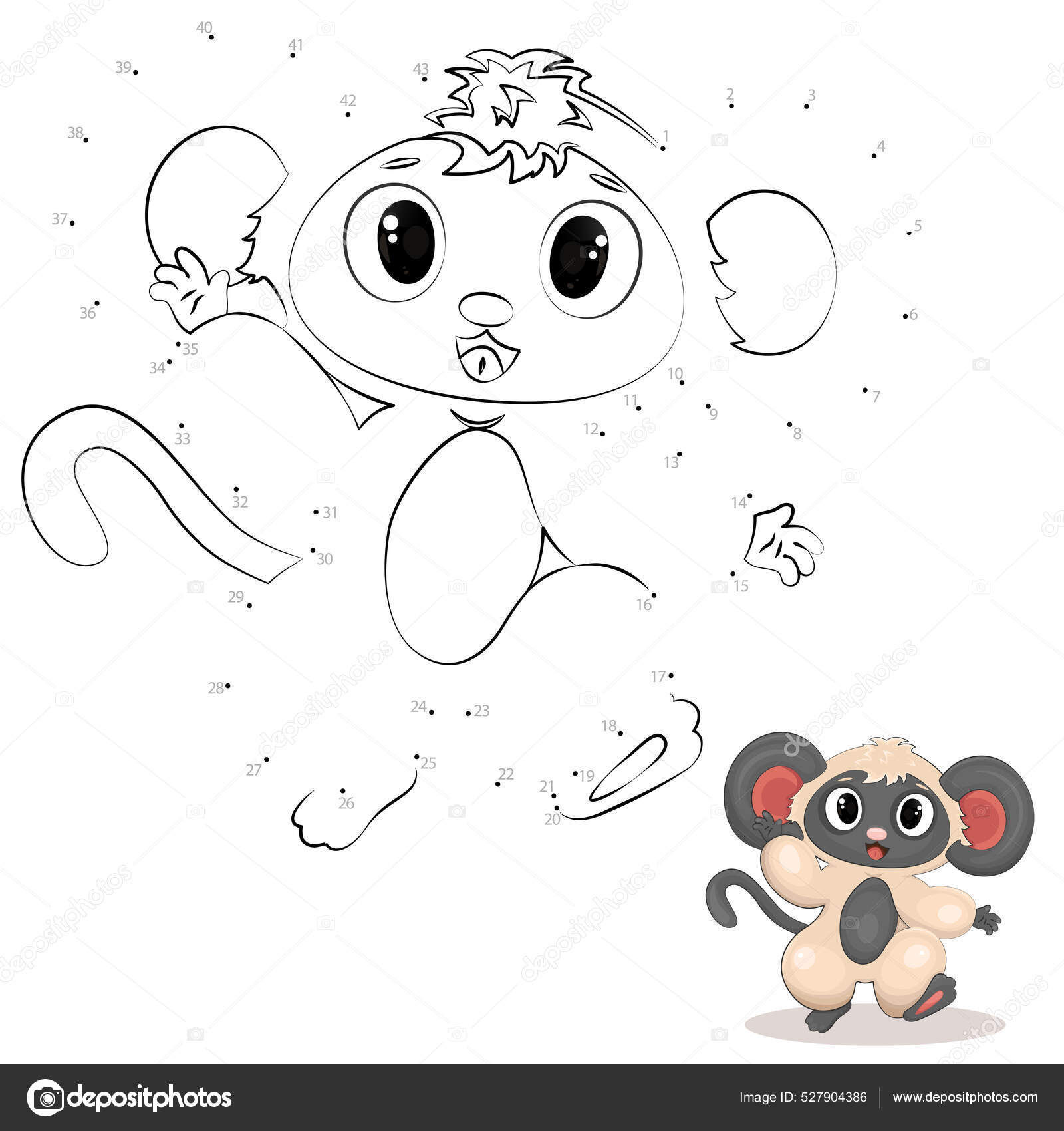 Point point game draw line monkey kids worksheet coloring book stock vector by gavaec