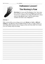 The monkeys paw activity worksheet
