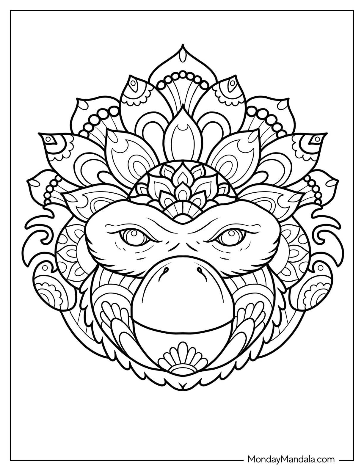 Monkey coloring pages free pdf printables