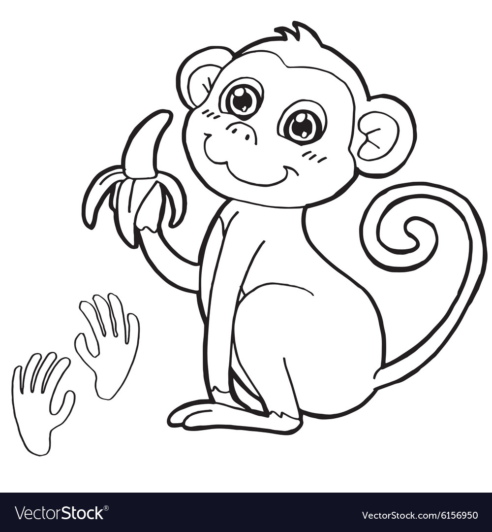 Monkey with paw print coloring page royalty free vector