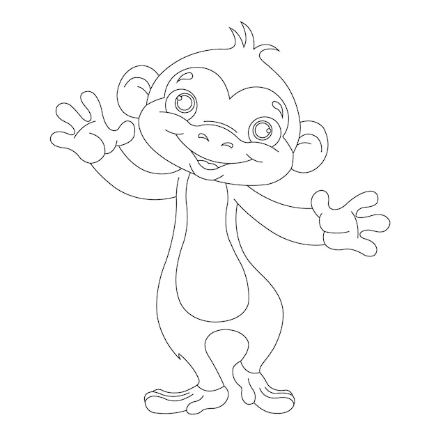 Premium vector cute little monkey outline coloring page for kids animal coloring book cartoon vector illustration