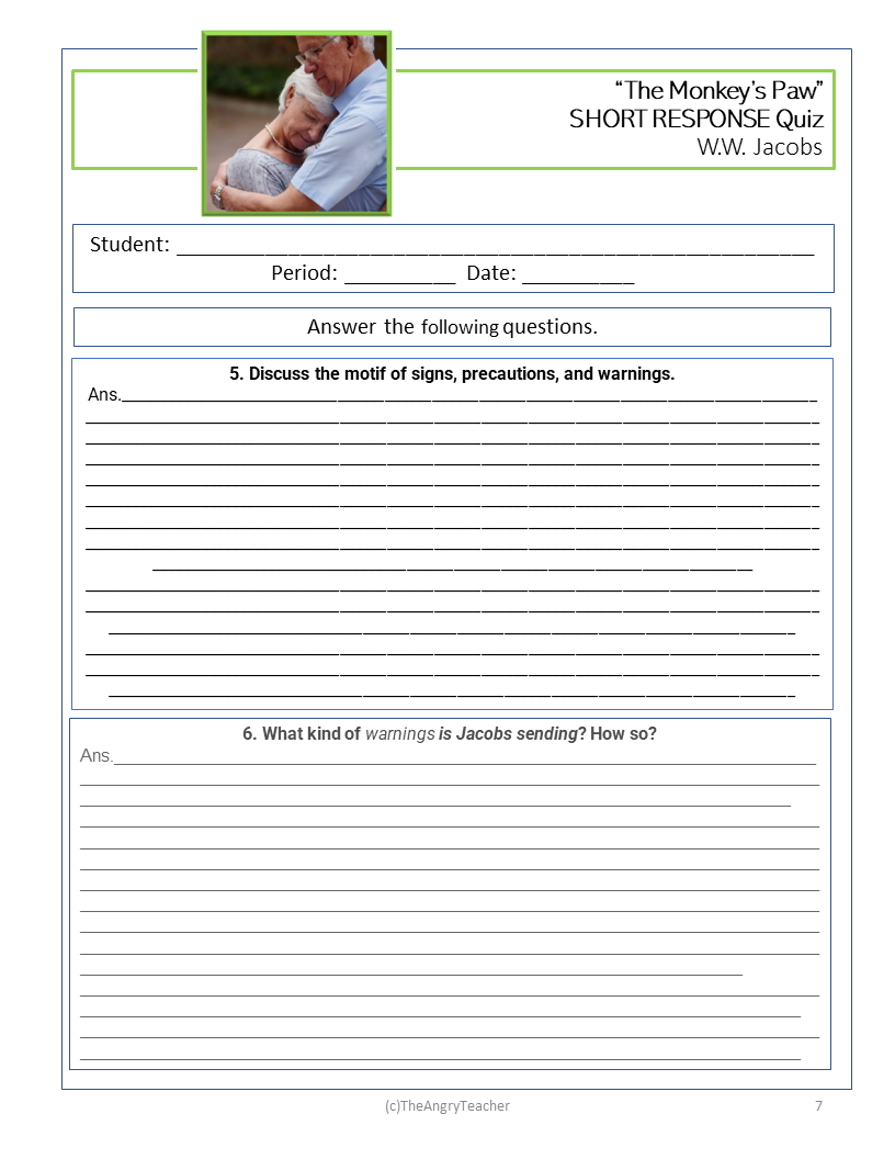 The monkeys paw unit quizzes