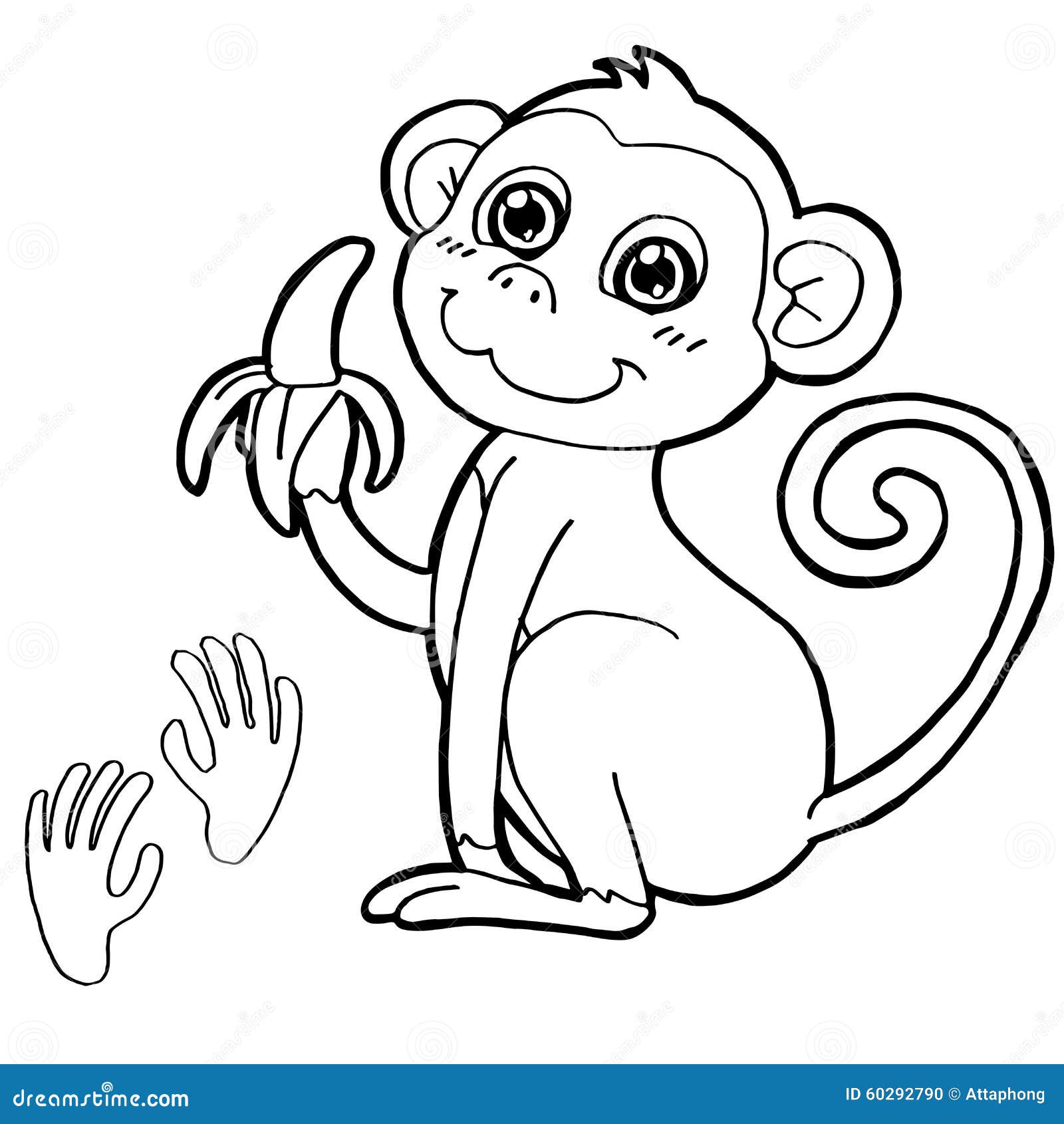 Monkey with paw print coloring page vector stock vector