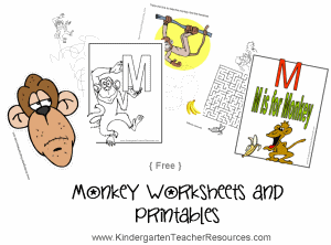 Monkey worksheets and coloring pages