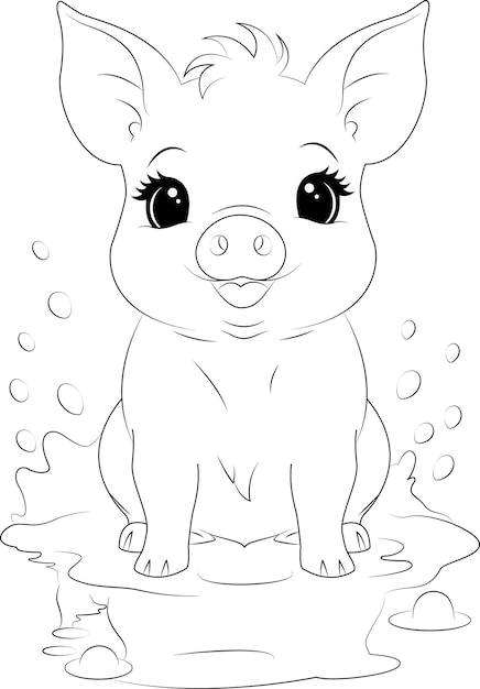 Premium vector coloring page a piggy taking a mud bath