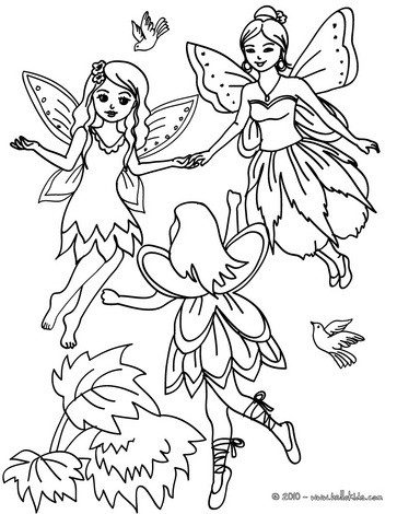 Fairies flying in the wood coloring pages