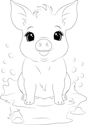 Premium vector coloring page a piggy taking a mud bath