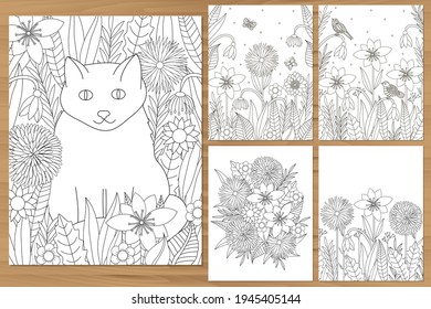 Thousand colouring pages cat garden royalty