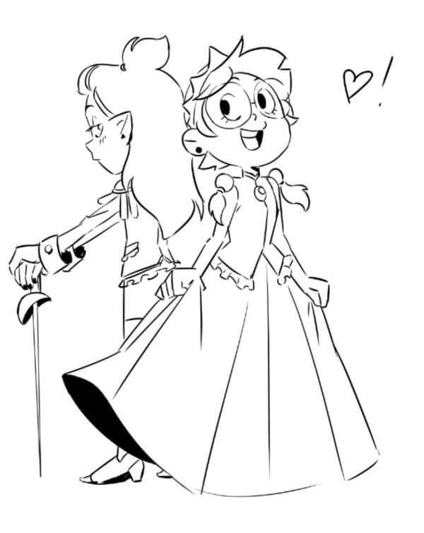 Luz noceda and amity fighting coloring page