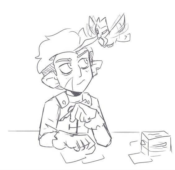 The bird distracts alador from his studies coloring page