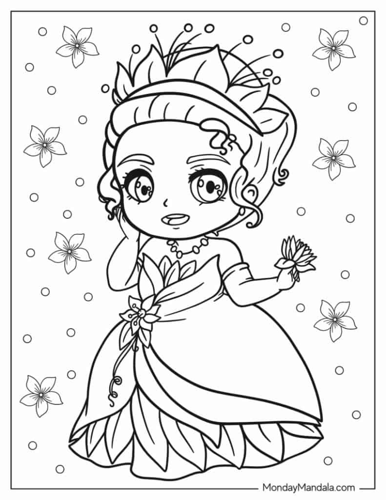 Princess the frog coloring pages free pdf printables