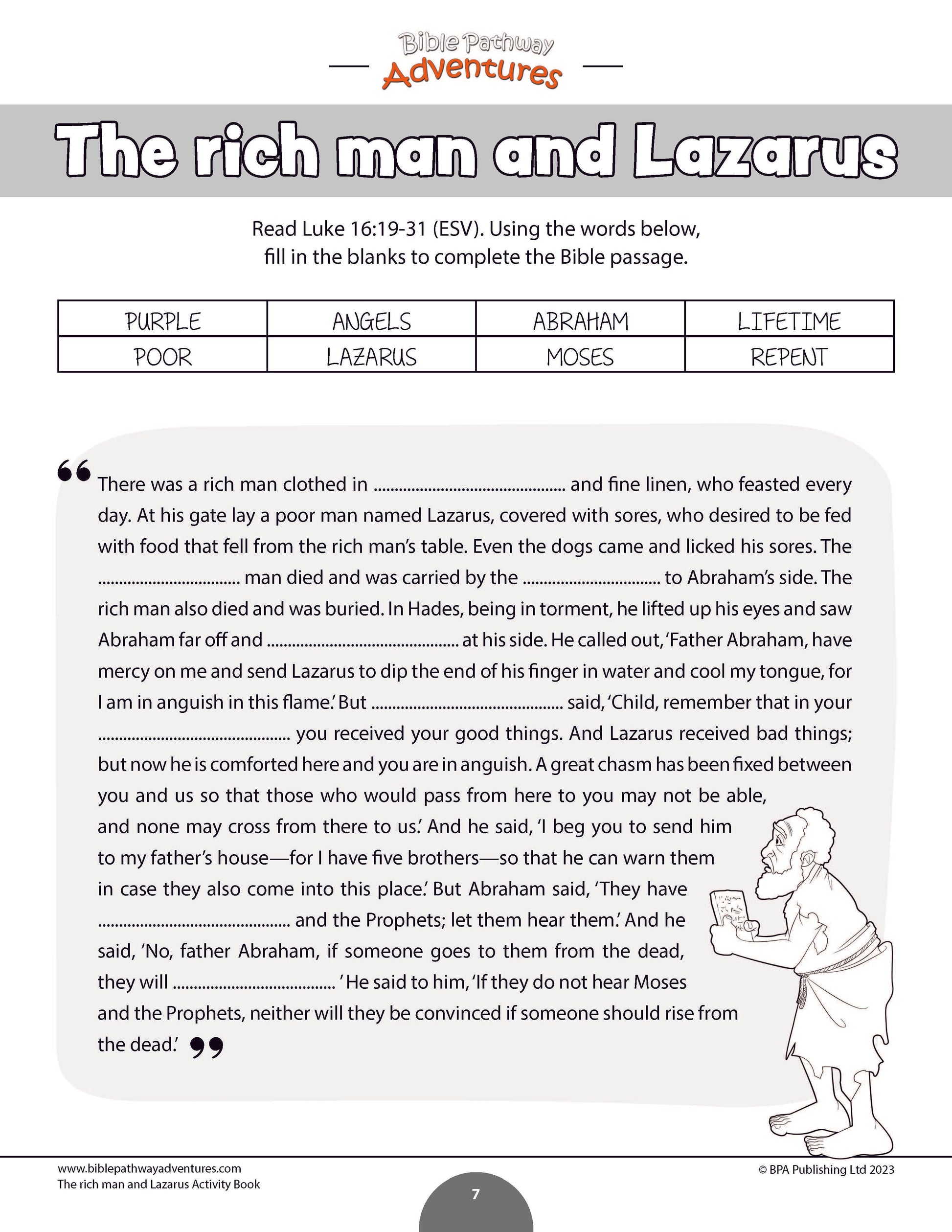 Parable of the rich man and lazarus activity book pdf â bible pathway adventures