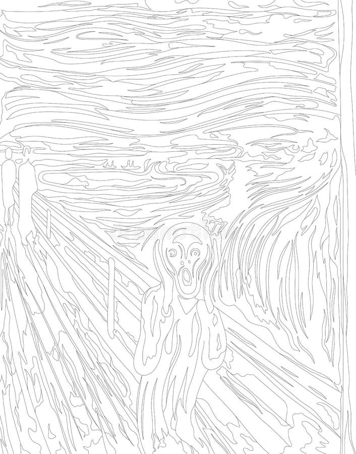 The scream by edvard munch adult coloring page stock vector