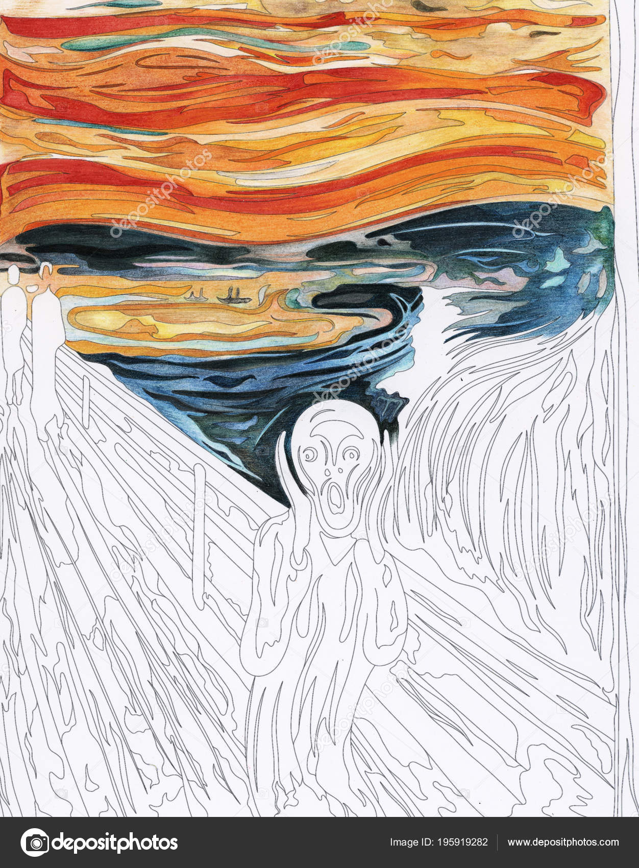 Scream edvard munch adult coloring page stock illustration by rawpixel