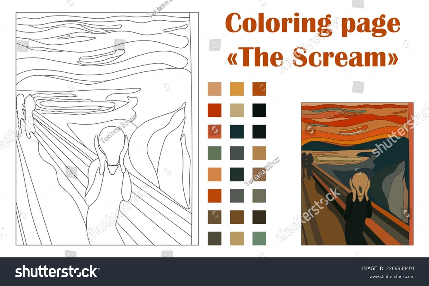 Coloring page scream painting vector stock vector royalty free