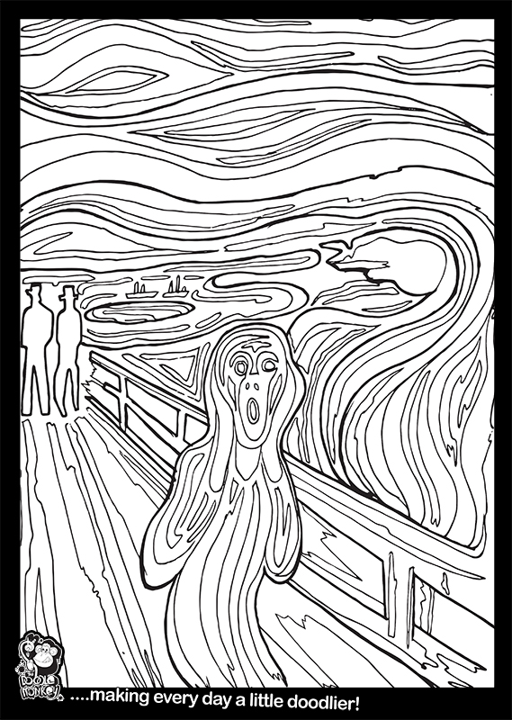 The scream colouring sheet â the doodle monkey