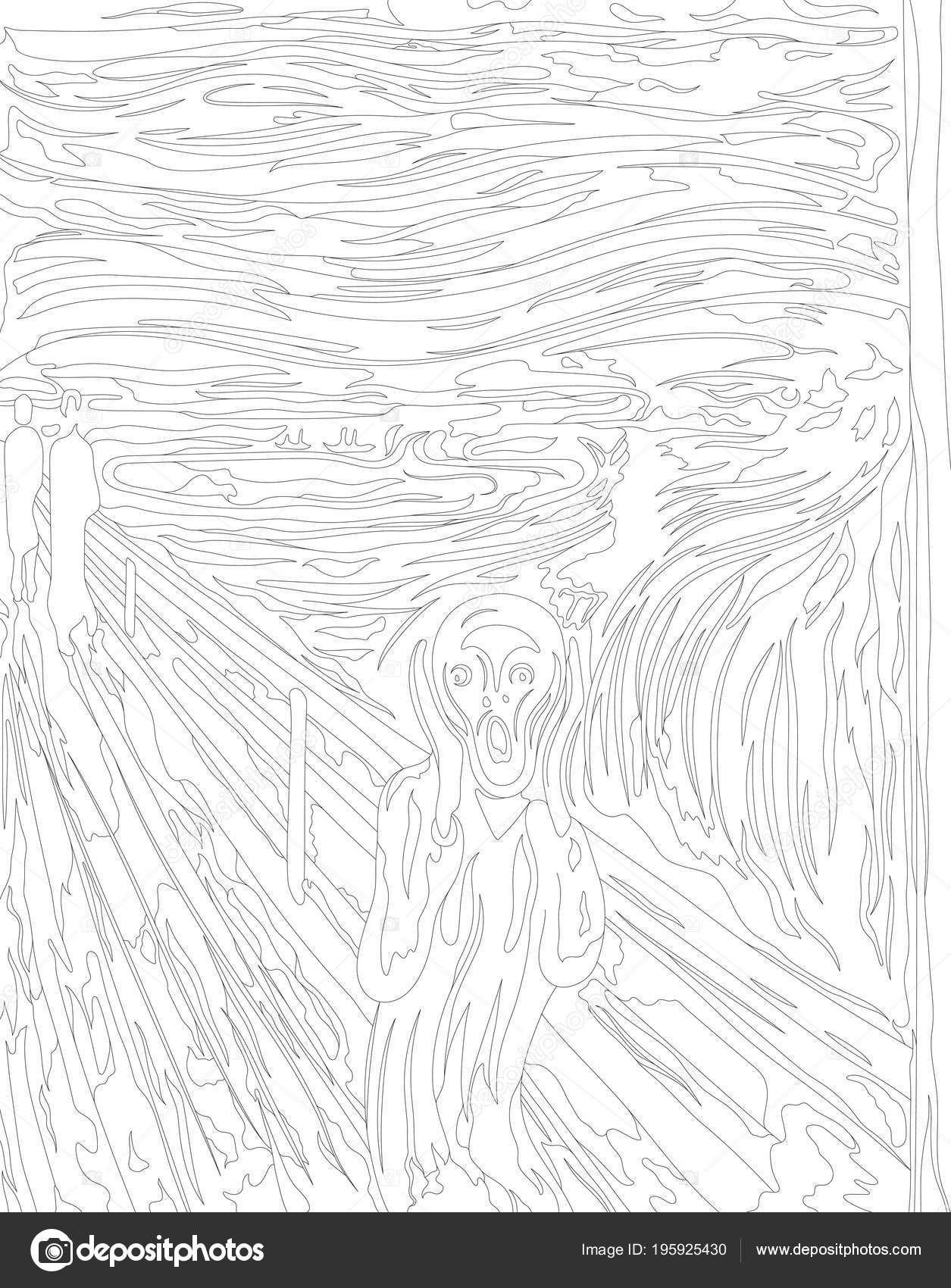 Scream edvard munch adult coloring page stock photo by rawpixel