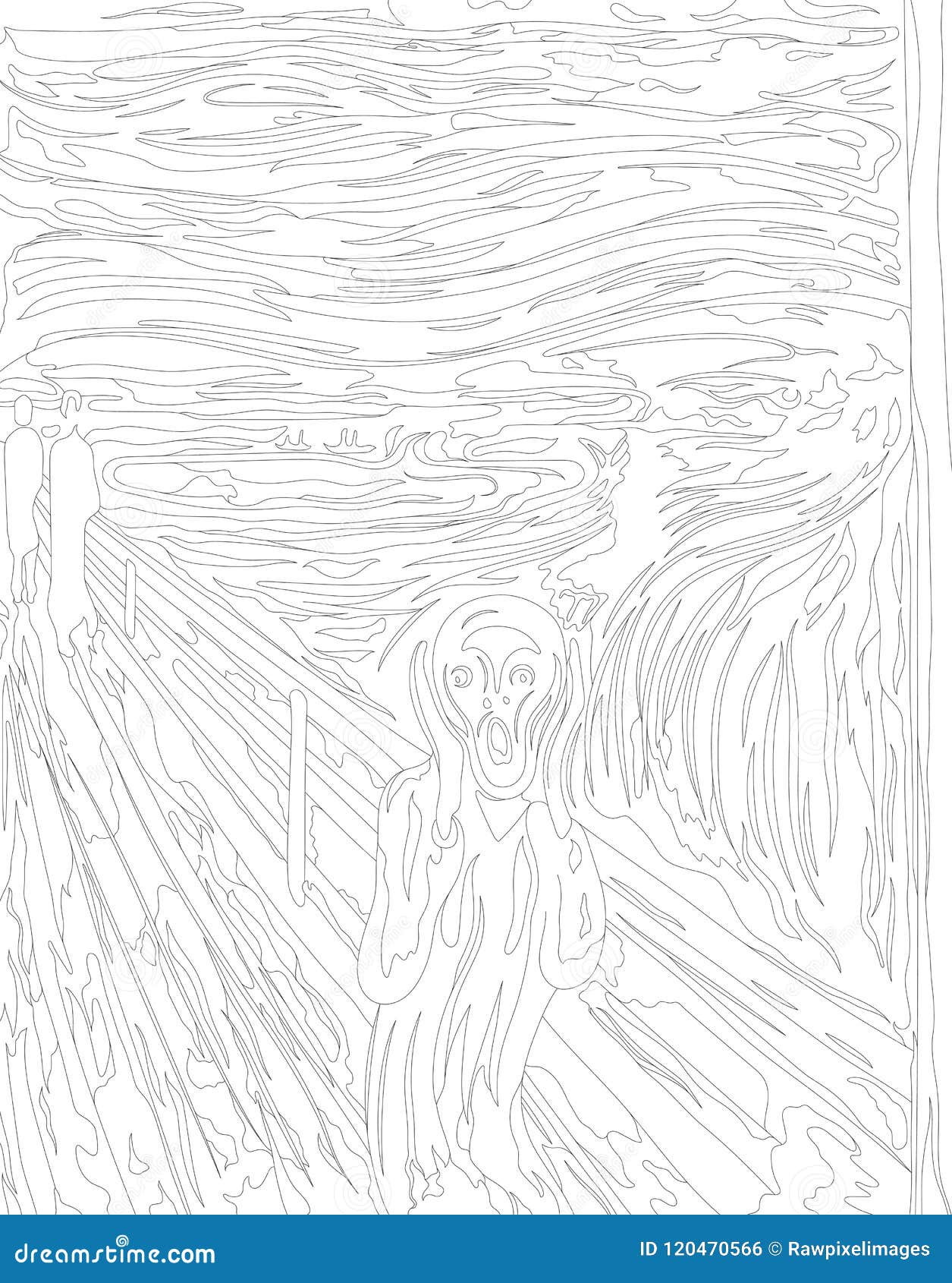 The scream by edvard munch adult coloring page stock vector