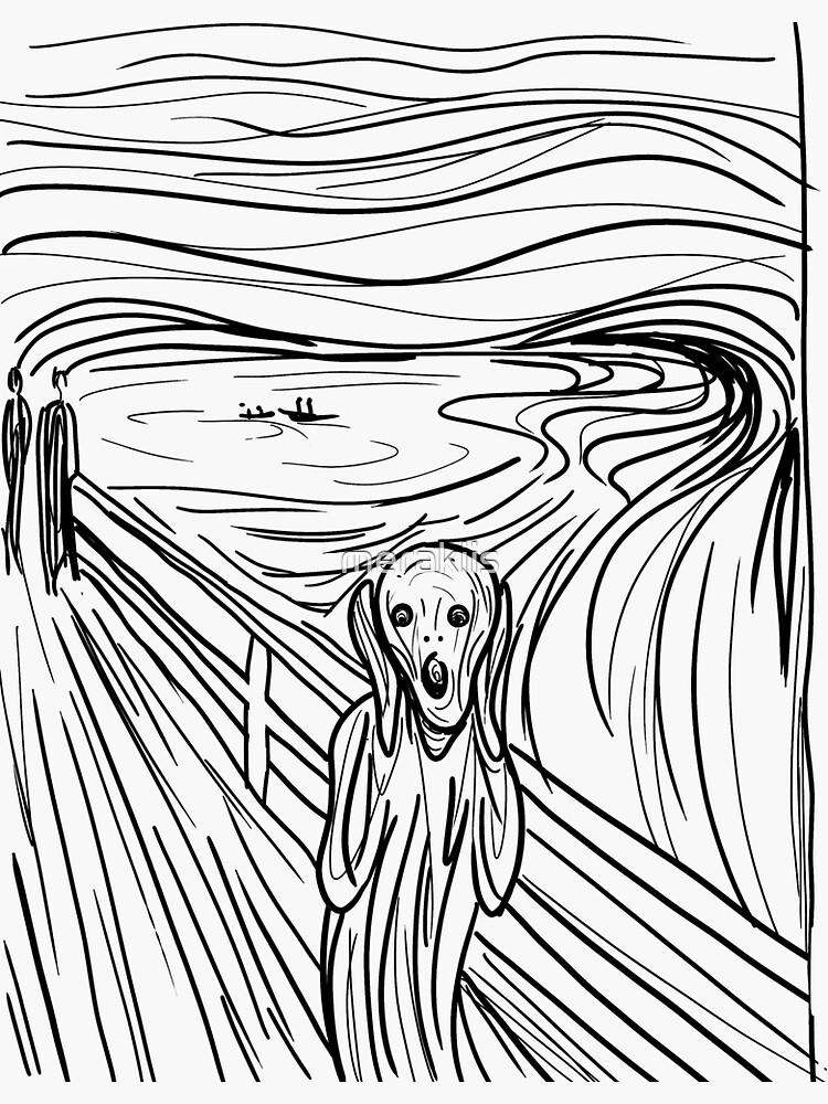 The scream edvard munch art painting line drawing art gifts art history print sticker for sale by merakiis