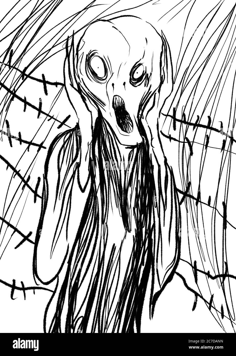 Horror version of the scream by edvard munch a new interpretation of the famous artwork stock photo