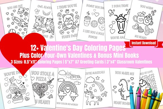 Valentines day coloring pages classroom activity pack color